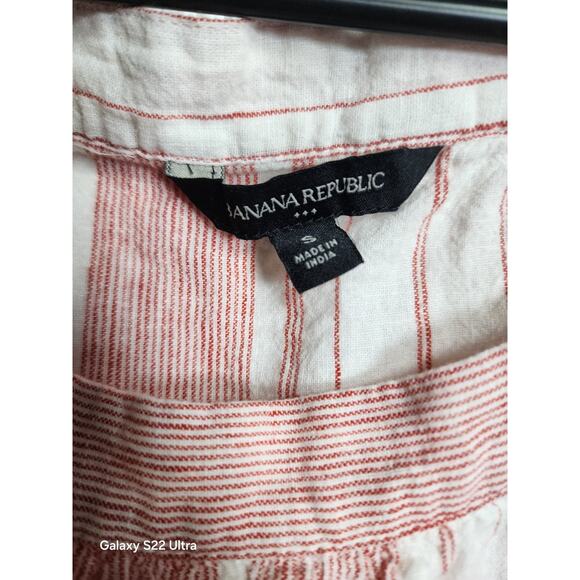 Banana Republic Linen Blend Blouse Small Red White Flutter Sleeves Cottagecore - Picture 5 of 6